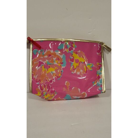 Lilly Pulitzer For Estee Lauder Floral Plastic Makeup Bag Pink Fabric Inside‎ - Picture 4 of 7
